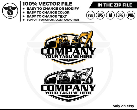 excavator and bulldozer logo - digging logo - earth digging logo - excavator svg - Heavy Equipment logo, Construction Logo