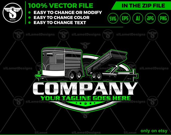 Bumper Pull dump triler, Horse Trailer Logo - Small Horse Trailer Logo - Livestock Hauler Design - Equine Transport logo - Farm Trailer logo