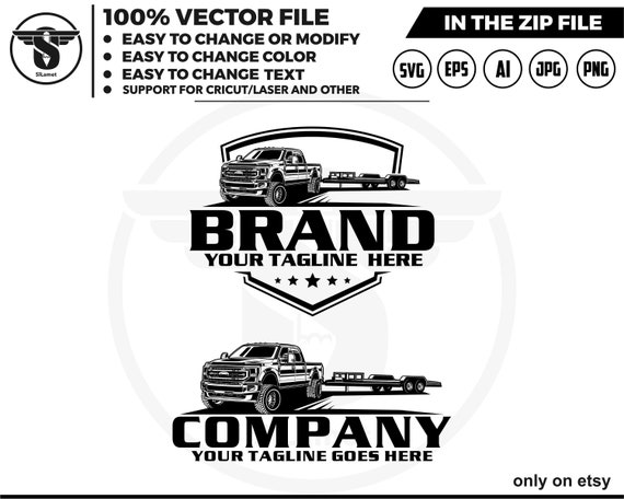 pickup and car hauler trailer logo - pickup and trailer logo - trailer towing logo - towing Company Logo - pickup and flatbed trailer, FORD