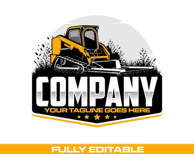 Skid Steer Brush Cutting Logo: Fully Editable, Forestry & Land Clearing SVG Vector Design