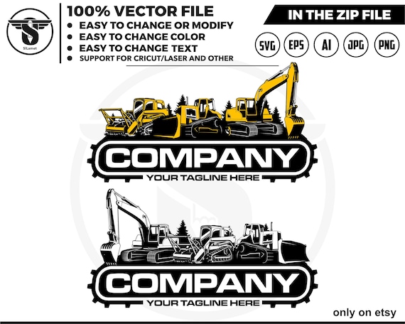 equipment vehicles logo - heavy equipment logo - Bulldozer svg -  excavator - mulching skid steer logo