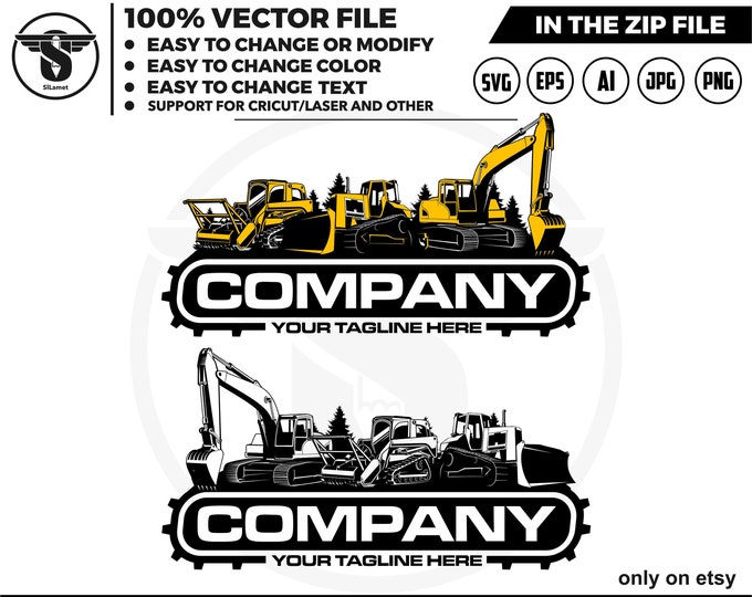 equipment vehicles logo - heavy equipment logo - Bulldozer svg -  excavator - mulching skid steer logo