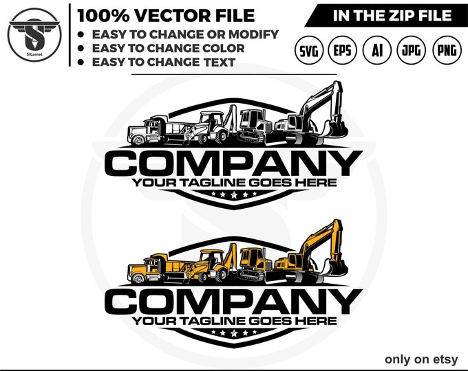 equipment vehicles logo, heavy equipment svg, backhoe, dump truck, mini excavator, Skid steer loader logo, truck logo, Bulldozer svg