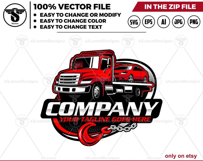 flat bed tow truck logo - flat bed towing - towing truck logo - Vehicle Recovery Logo - Towing Service logo  - Roadside Assistance logo