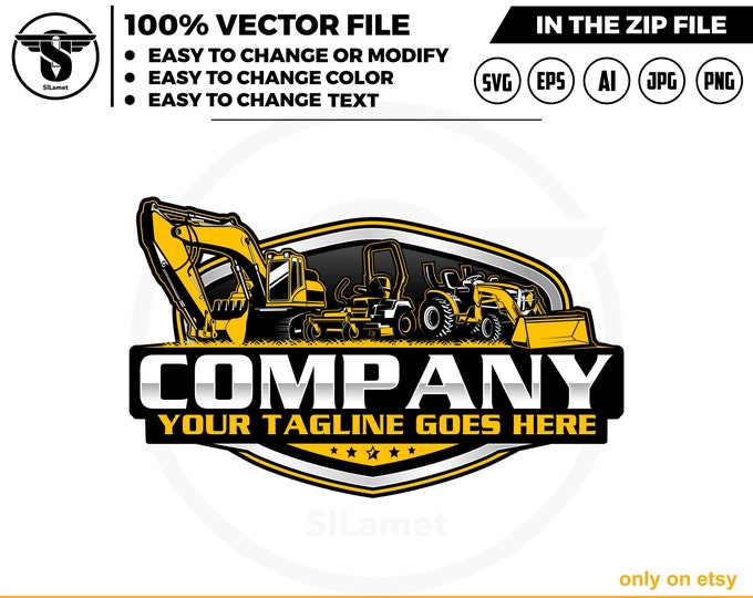 equipment vehicles logo, heavy equipment svg, backhoe, excavator, zero turn mowers, equipment farm logo