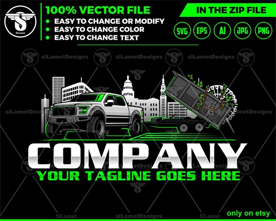pickup dump trailer city - pickup and trailer logo - dump trailer services logo - dump junk services logo - dump trailer city logo