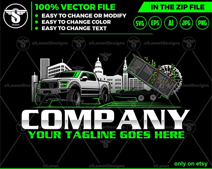 pickup dump trailer city - pickup and trailer logo - dump trailer services logo - dump junk services logo - dump trailer city logo