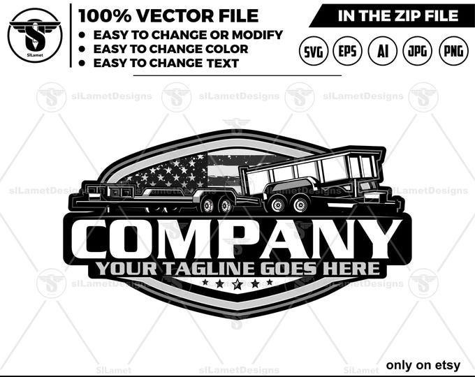 america dump trailer and car hauler trailer trailer logo, flat bed and dump trailer rental logo, trailer rental logo