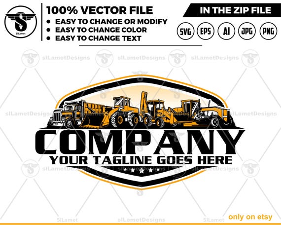 equipment vehicles logo, heavy equipment svg, dump truck, wheel loader, backhoe, grader, heavy equipment rental logo, heavy equipment repair