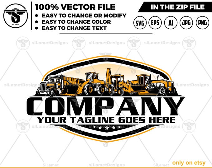equipment vehicles logo, heavy equipment svg, dump truck, wheel loader, backhoe, grader, heavy equipment rental logo, heavy equipment repair