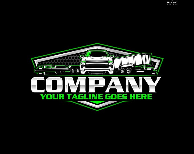 Hauling Business Logo: Fully Editable, Pickup Truck, Bumper Pull, Dump Trailer vector Design