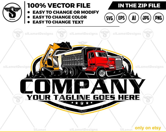 Skid steer loader logo, skid steer and dump truck logo, skid steer svg, dump truck logo, Heavy Equipment logo, Bulldozer svg, Wheel Loader