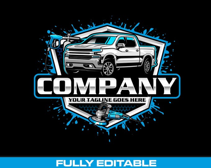 Pickup Detailing Logo: Fully Editable, Car Wash Cleaning SVG Vector Design