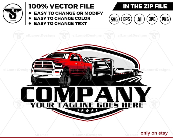 pickup and gooseneck trailer logo - pickup and trailer logo - hotshot logo - towing Company Logo - Dodge Ram truck  gooseneck trailer