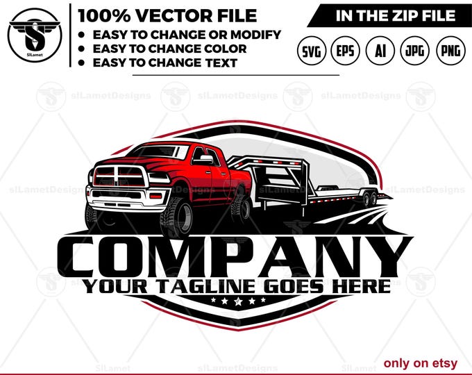 pickup and gooseneck trailer logo - pickup and trailer logo - hotshot logo - towing Company Logo - Dodge Ram truck  gooseneck trailer