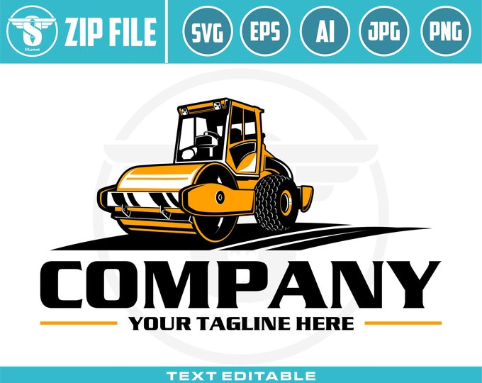 Road Roller Logo SVG: Heavy Equipment Vehicle Graphic (Digital Download)