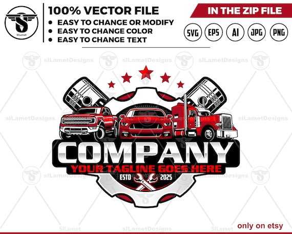 vehicle service logo - vehicle repair logo template - automotive logo - truck trailer, sport car, pickup truck  - piston logo