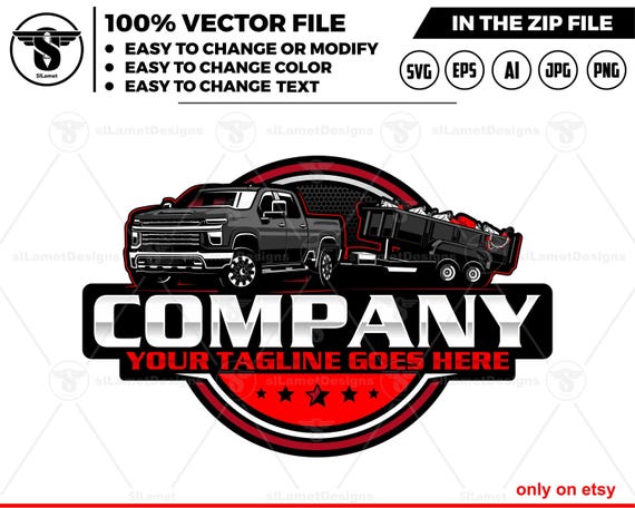 pickup and dump trailer logo - pickup and trailer logo - dump trailer services logo - dump junk services logo - dump trailer