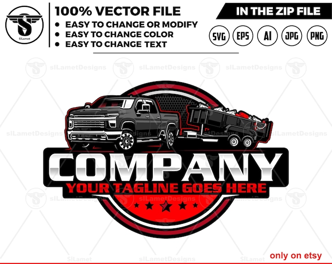 pickup and dump trailer logo - pickup and trailer logo - dump trailer services logo - dump junk services logo - dump trailer