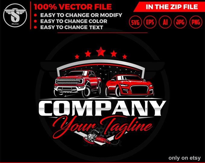 pickup truck and sport car wash - Car wash pickup truck logo template - car wash logo - cleaning car logo - automotive - detailing logo