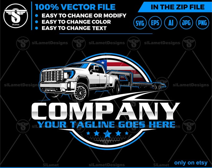 america pickup and flatbed trailer logo, United States pickup and trailer logo - hotshot logo - towing Company Logo - 2024 GMC Dually