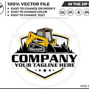 Logo della pala compatta, logo del tracker della pala compatta, logo della pala compatta in formato SVG, logo del bulldozer in formato SVG, logo dell&#39;attrezzatura pesante in formato SVG, logo del bulldozer in formato SVG, pala gommata