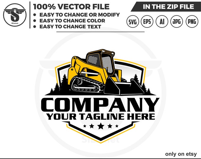 Skid steer loader logo, skid steer tracker logo, skid steer svg, Bulldozer logo SVG, Heavy Equipment logo Svg, Bulldozer svg, Wheel Loader