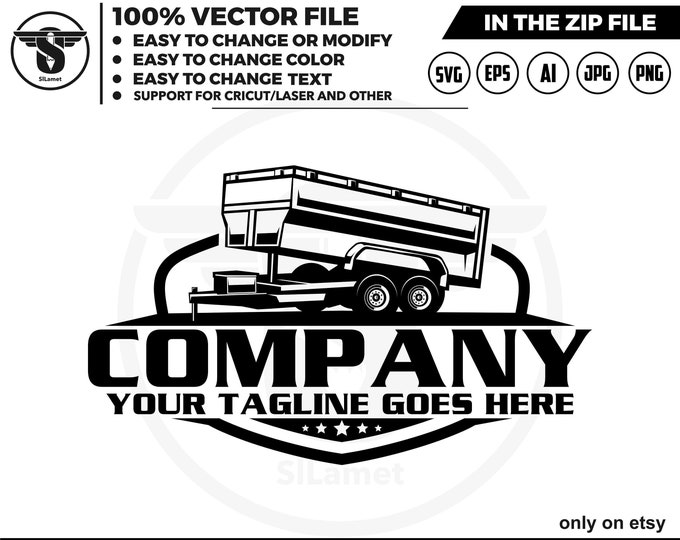 silhouette Bumper Pull Dump Trailer logo, silhouette dump trailer logo, trailer towing logo, truck pickup logo svg, towing Company Logo