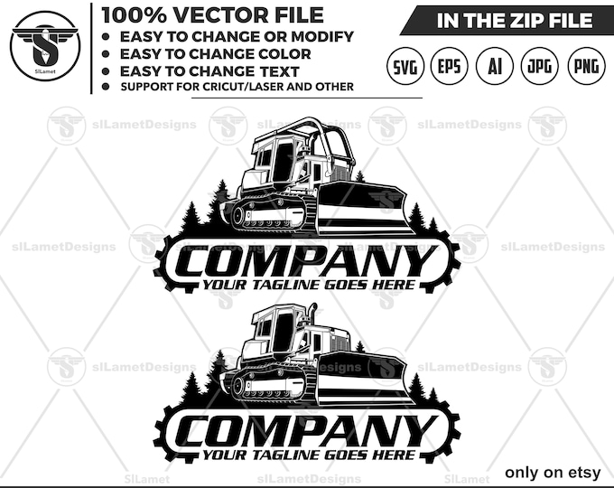 Bulldozer logo - heavy equipment logo - dozer with sweeps - John Deere Dozer - support for cricut, laser