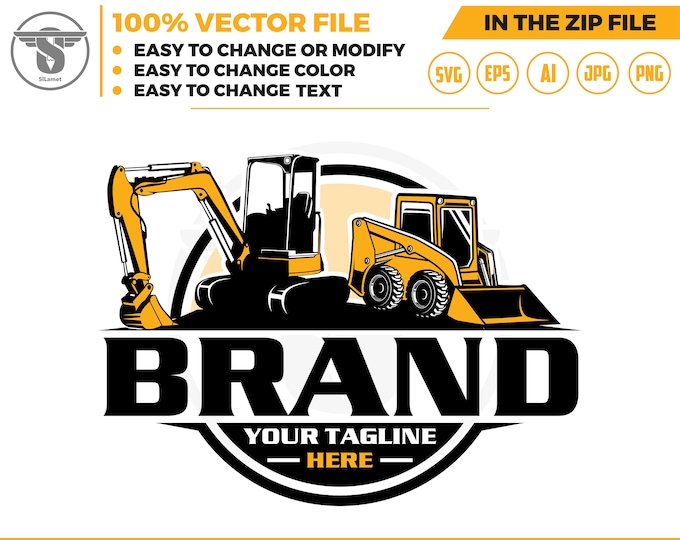 skid steer and mini excavator logo svg, skid steer Bulldozer logo, skid steer SVG, Wheel Loader Svg, skid steer excavator,mini excavator svg