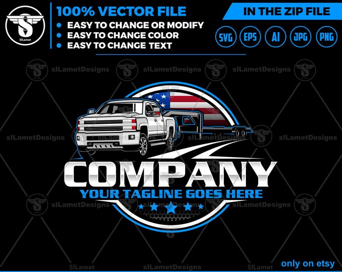 Truck and Gooseneck Trailer Logo: america Hotshot Towing Company (Digital Download)