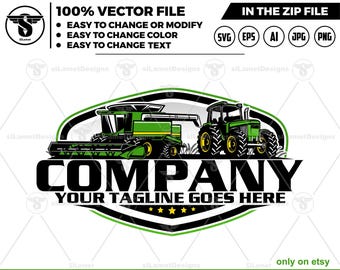 Tractor & Combine Harvester Logo – Farm Equipment (svg, eps, png, jpg) (Digital Download)