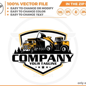 logo di autocarro con cassone ribaltabile e minipala - logo di veicoli per attrezzature - logo di attrezzature pesanti in formato svg