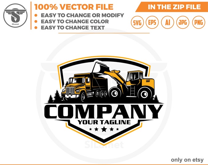 dump truck and skid steer logo - equipment vehicles logo - heavy equipment svg