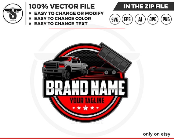pickup and dump trailer logo - pickup and trailer logo - trailer towing logo - towing Company Logo - pickup and flatbed trailer