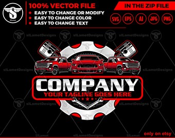 Automotive Repair Logo Template: Car, Truck, Piston Design (Digital Download)