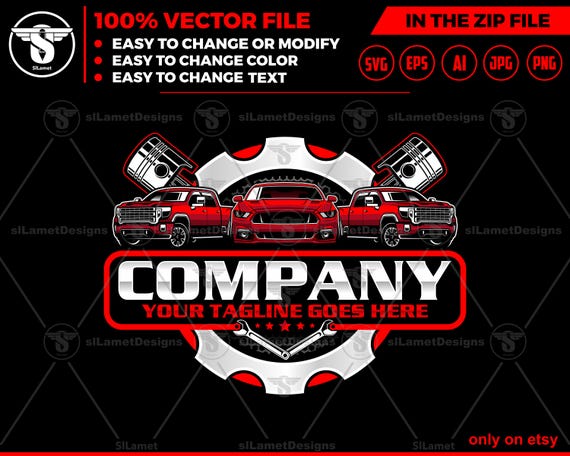 vehicle service logo - vehicle repair logo template - automotive logo - sport car, pickup truck repair logo - piston logo