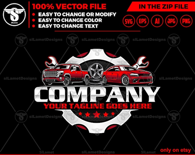 Car Service Logo - Car Repair Logo - Tire Repair Logo - Auto Garage Logo - Vehicle Maintenance Design