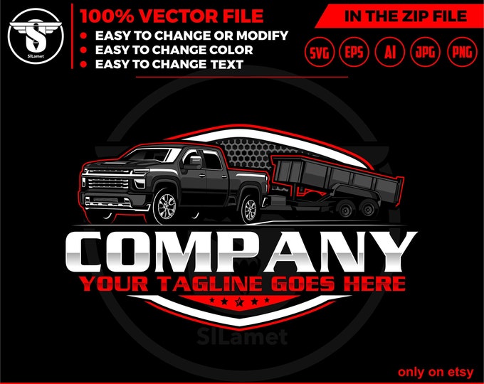 pickup and dump trailer logo - pickup and Bumper Pull Dump Trailer - trailer towing logo - dump rental Logo - Chevrolet 2500