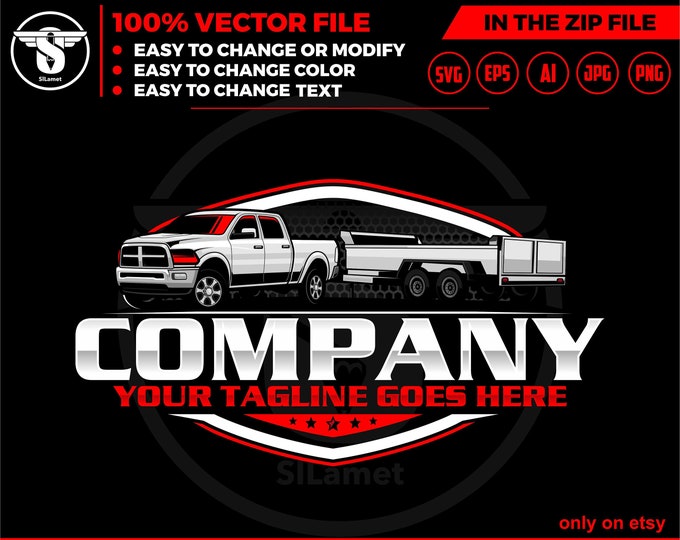 pickup and dump trailer logo - pickup and Bumper Pull Dump Trailer - Dodge Truck - dump rental Logo - ram pickup and dump trailer
