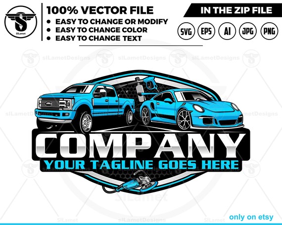 pickup truck and sport car wash - Car wash pickup truck logo template - car wash logo - cleaning car logo - automotive - detailing logo