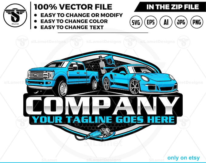 pickup truck and sport car wash - Car wash pickup truck logo template - car wash logo - cleaning car logo - automotive - detailing logo