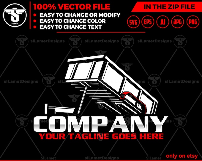 Dump Trailer Logo - Pickup Truck Trailer Logo Template - Hauling Equipment Branding - dump trailer logo