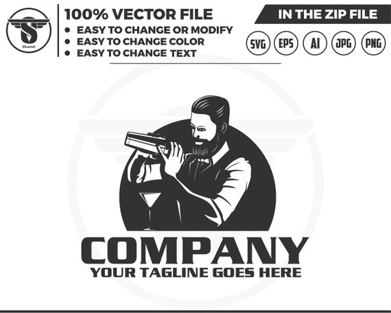 bartenders logo - Bearded barmen logo - barkeeper or bartender
