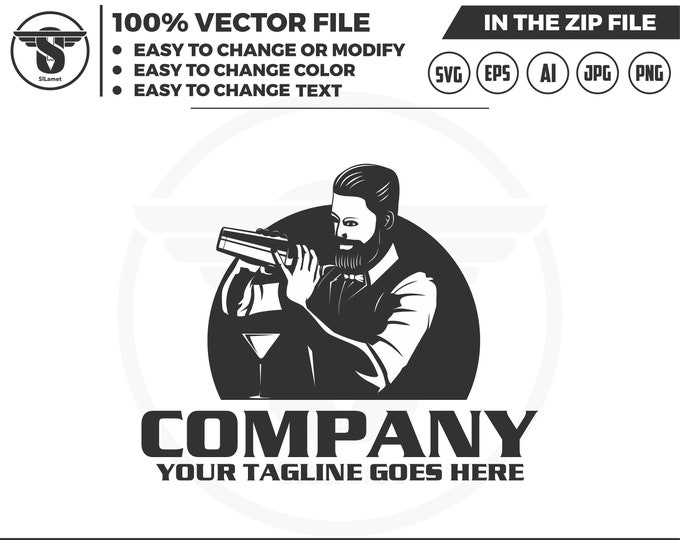 bartenders logo - Bearded barmen logo - barkeeper or bartender