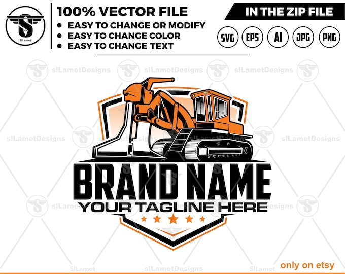 plow machine logo - construction plow machine logo - Heavy Equipment logo - field drainage tile plow machine
