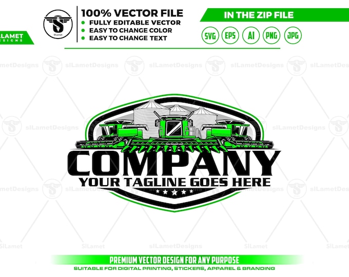 Combine Harvester Logo: Editable Vector Design for Farm Equipment & Agriculture Machinery (SVG, EPS, PNG)