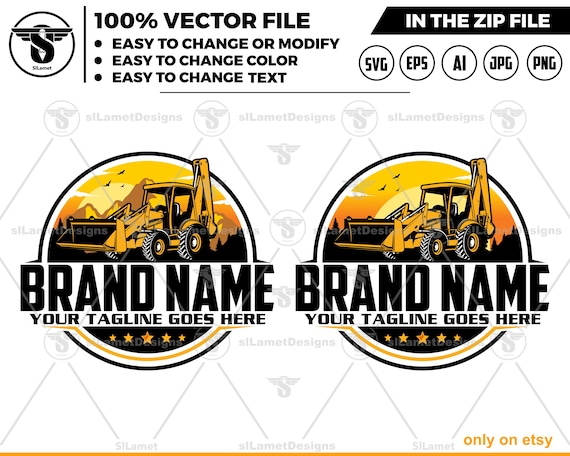 Backhoe Loader Logo - Construction Equipment Logo Template - Digital Download - Editable Vector Design