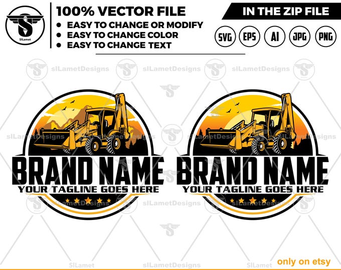 Backhoe Loader Logo - Construction Equipment Logo Template - Digital Download - Editable Vector Design