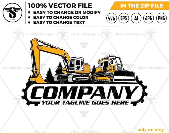 Heavy Equipment Logo: Bulldozer & Excavator logo - john deere (Digital Download)